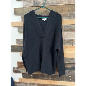 Aerie Drop Shoulder Hooded Knit Sweater V-Neck Cotton Blend Sz M
